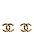 Lambskin CC Chain Earrings Black Gold