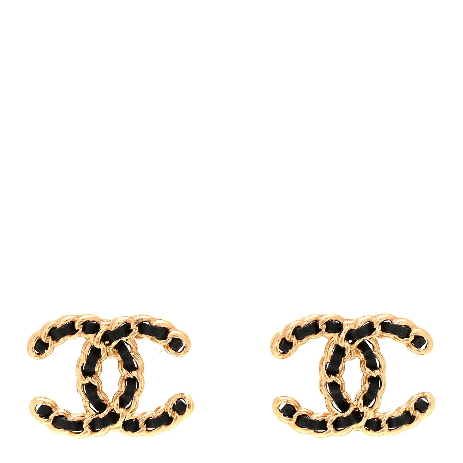 Lambskin CC Chain Earrings Black Gold