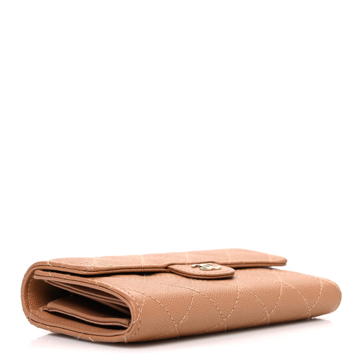 Caviar Quilted Medium Flap Wallet Beige