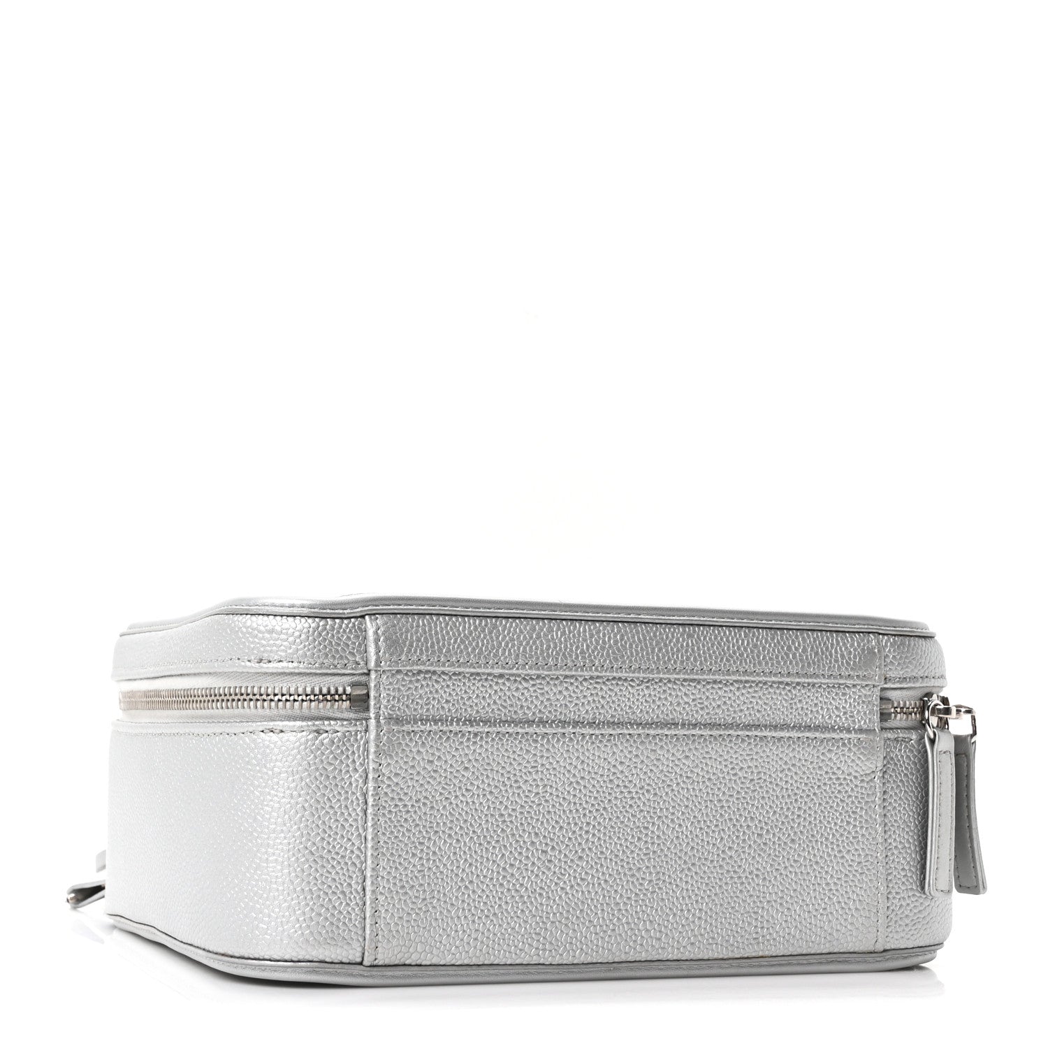 Chanel Metallic Caviar Quilted Large CC Filigree Vanity Case Silver