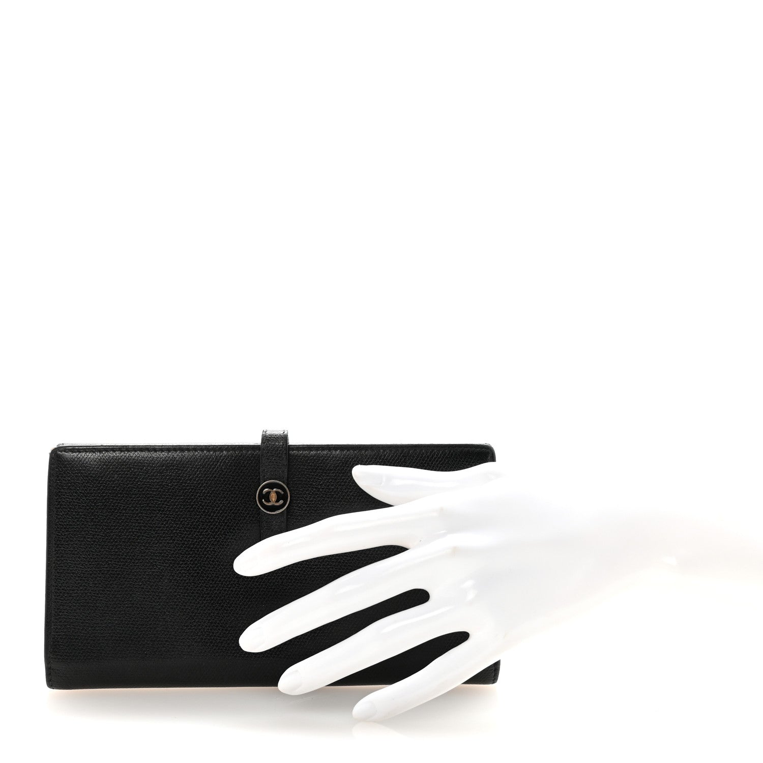 Grained Calfskin CC Button Long Wallet Black