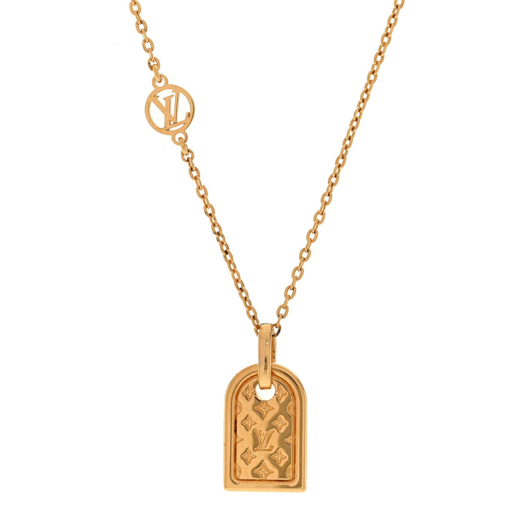 Louis Vuitton Nanogram Name Tag Necklace Gold