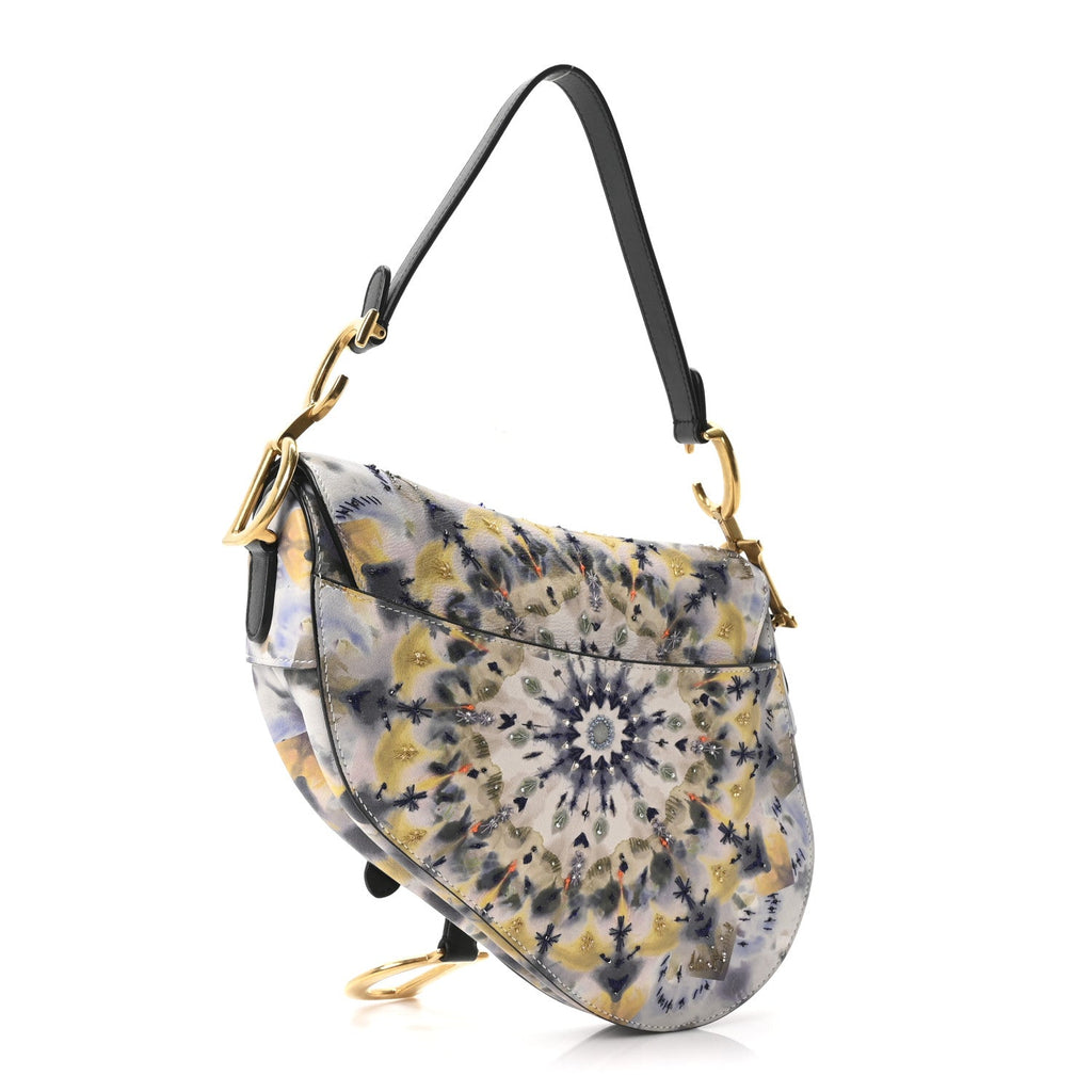 Christian Dior Calfskin Embroidered Kaleidiorscopic Saddle Bag Multicolor