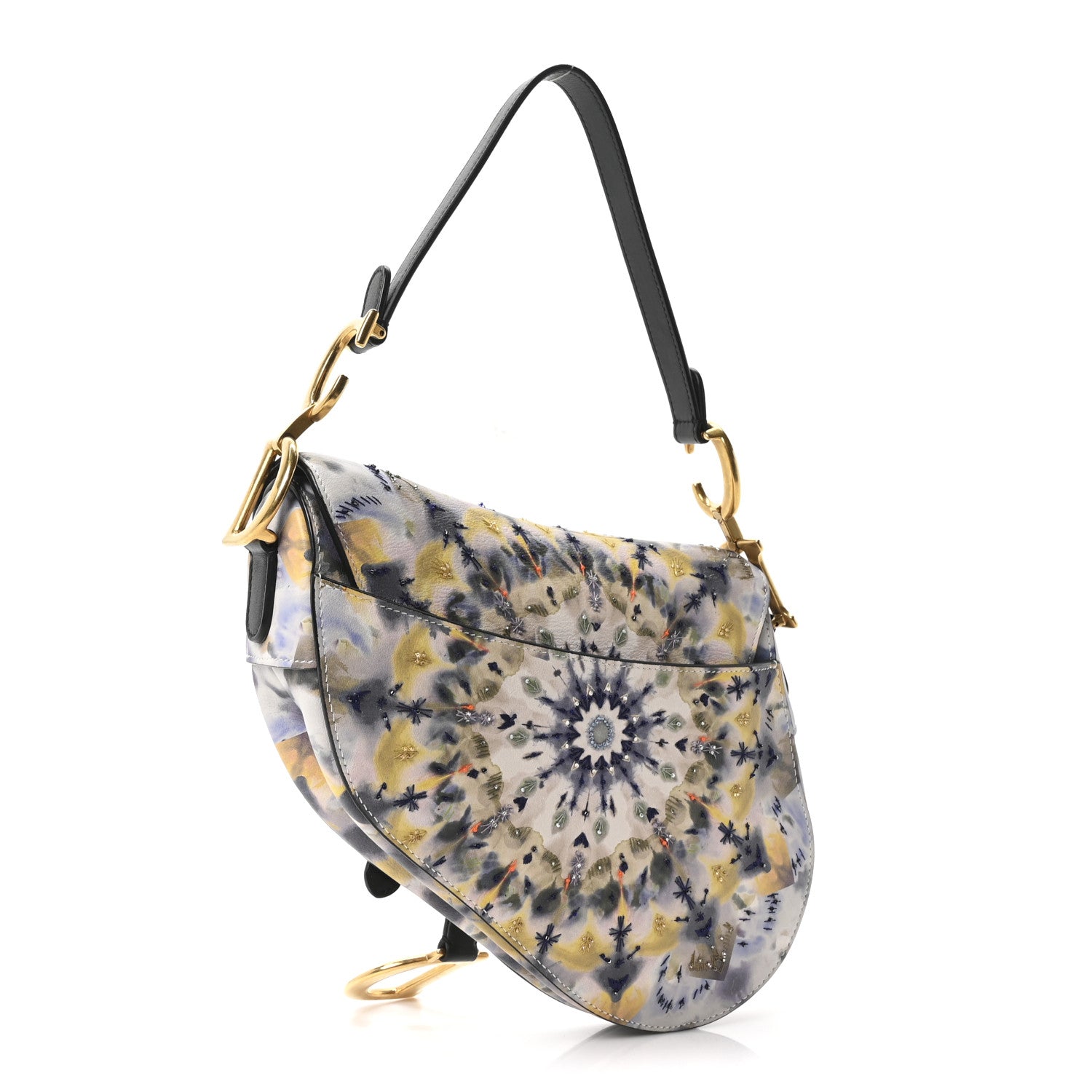 Christian Dior Calfskin Embroidered Kaleidiorscopic Saddle Bag Multicolor