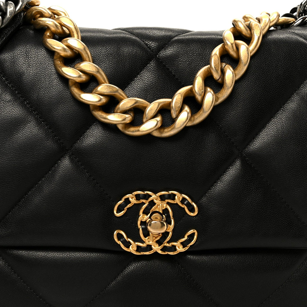 Chanel Goatskin Quilted Large Chanel 19 Flap Black