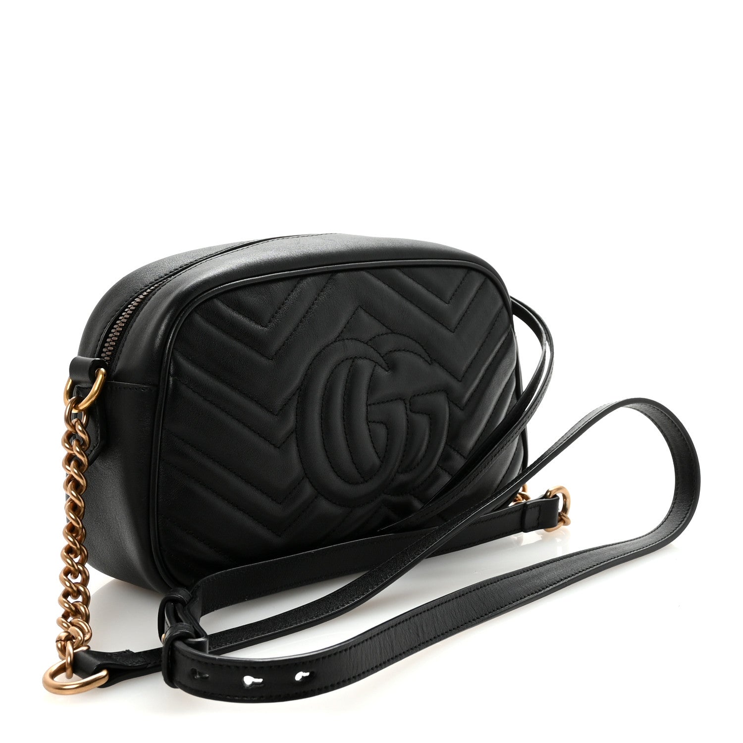 Gucci Calfskin Matelasse Small GG Marmont Chain Shoulder Bag Black