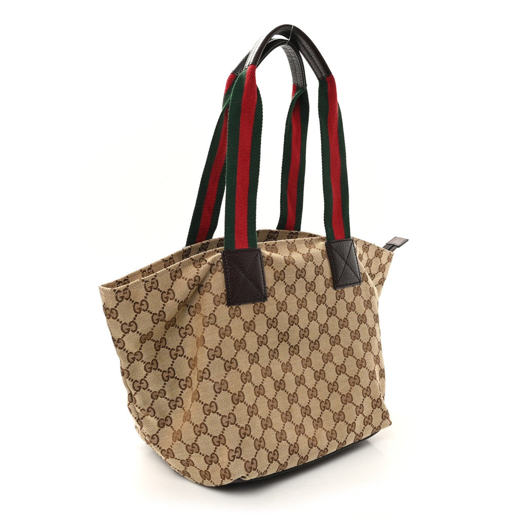 Gucci GG Monogram Medium Web Handle Bucket Tote Dark Brown