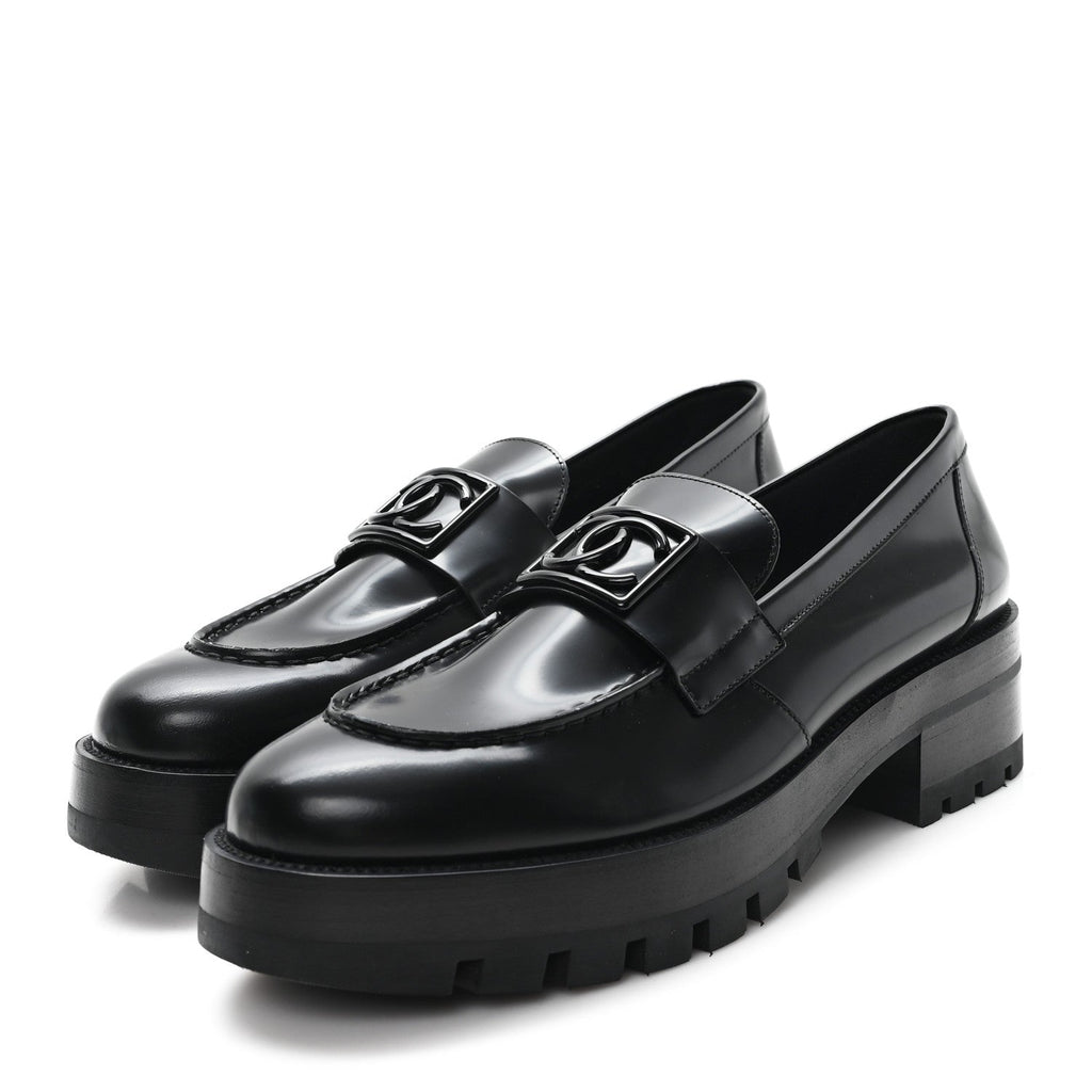 Calfskin Metal CC Loafers 40.5 Black