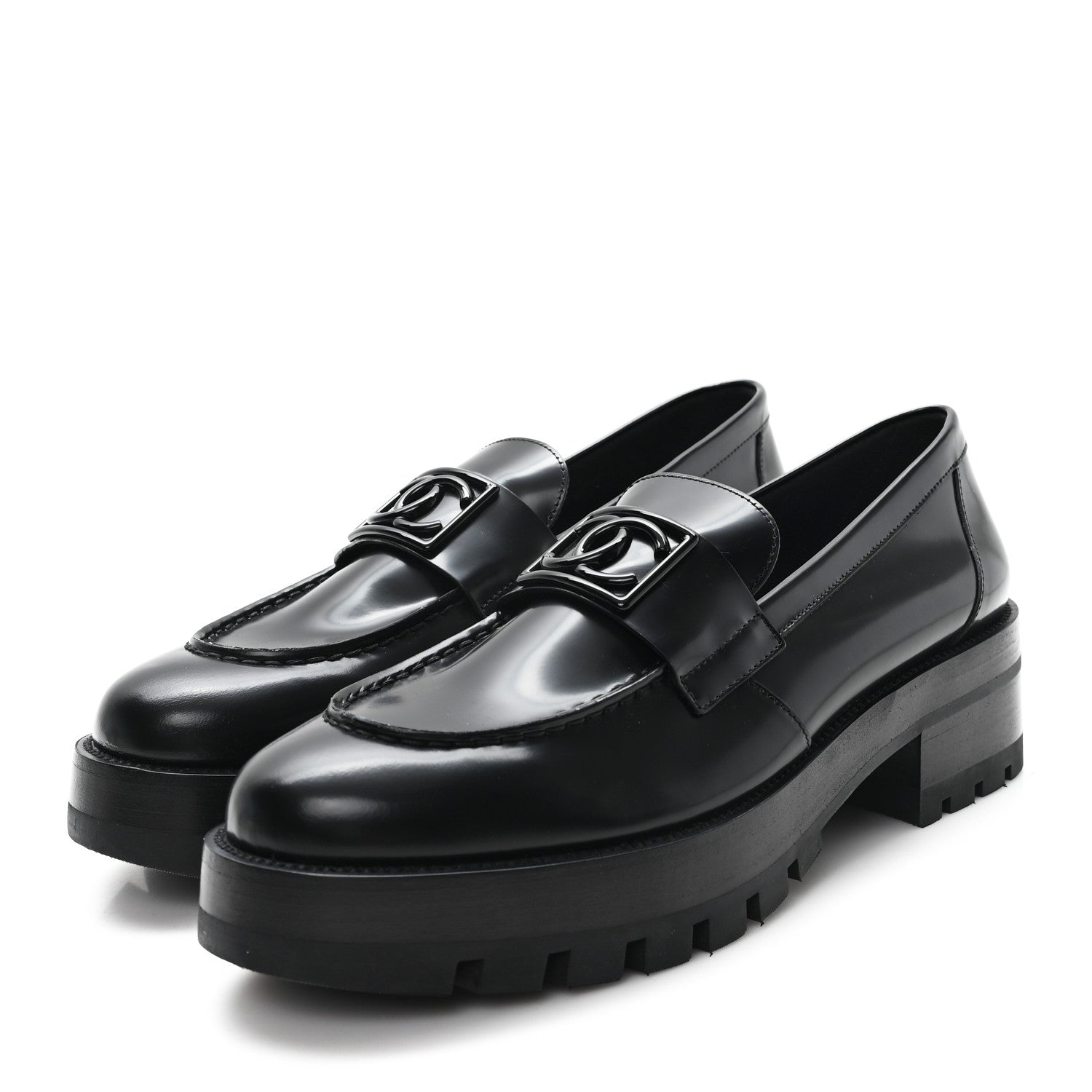 Calfskin Metal CC Loafers 40.5 Black