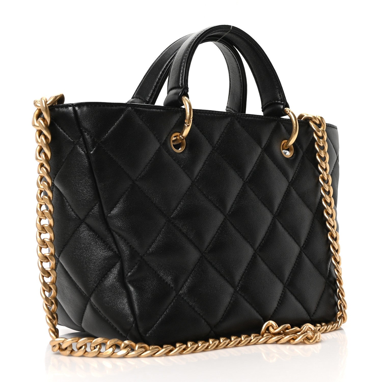 Chanel Lambskin Quilted Small Top Handle Shopping Bag Black