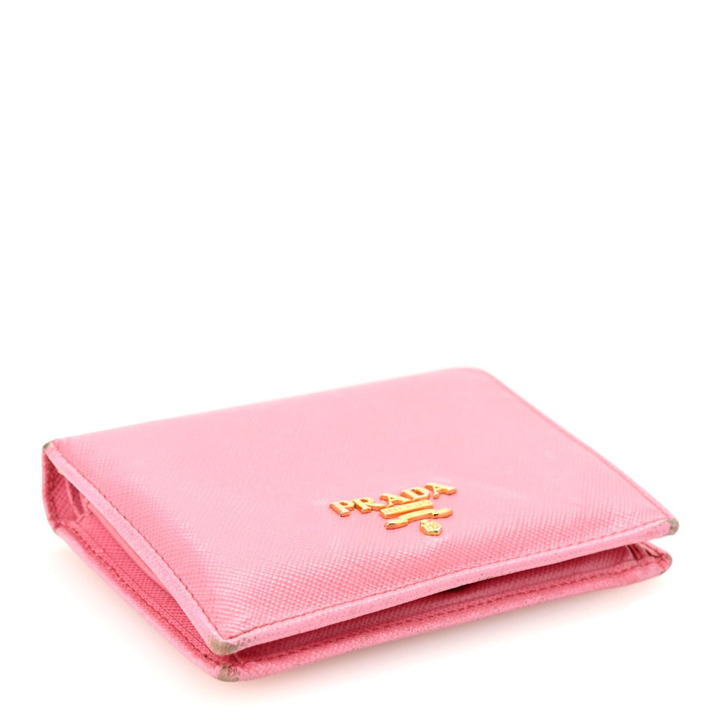 Prada Saffiano Metal Compact Snap Bi-Fold Wallet Geranio
