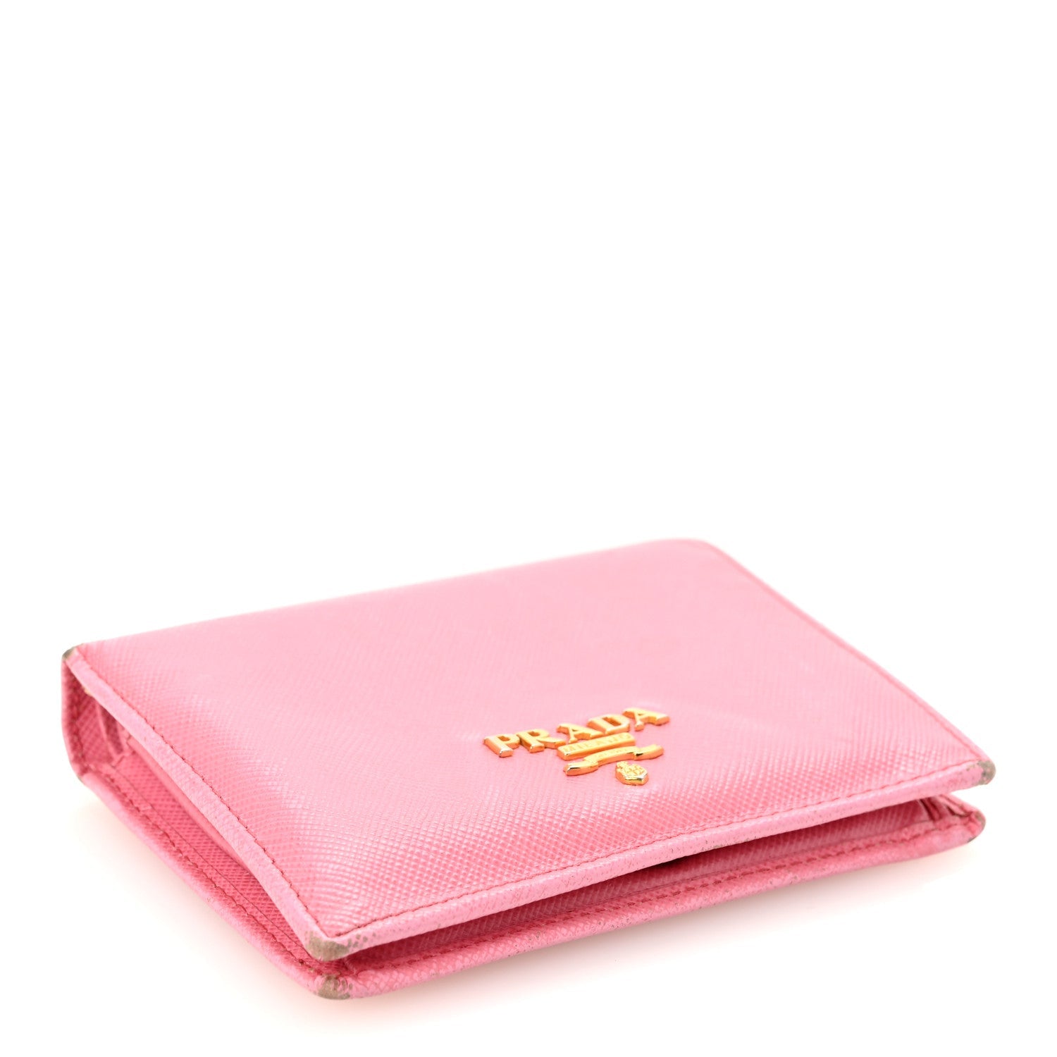 Prada Saffiano Metal Compact Snap Bi-Fold Wallet Geranio