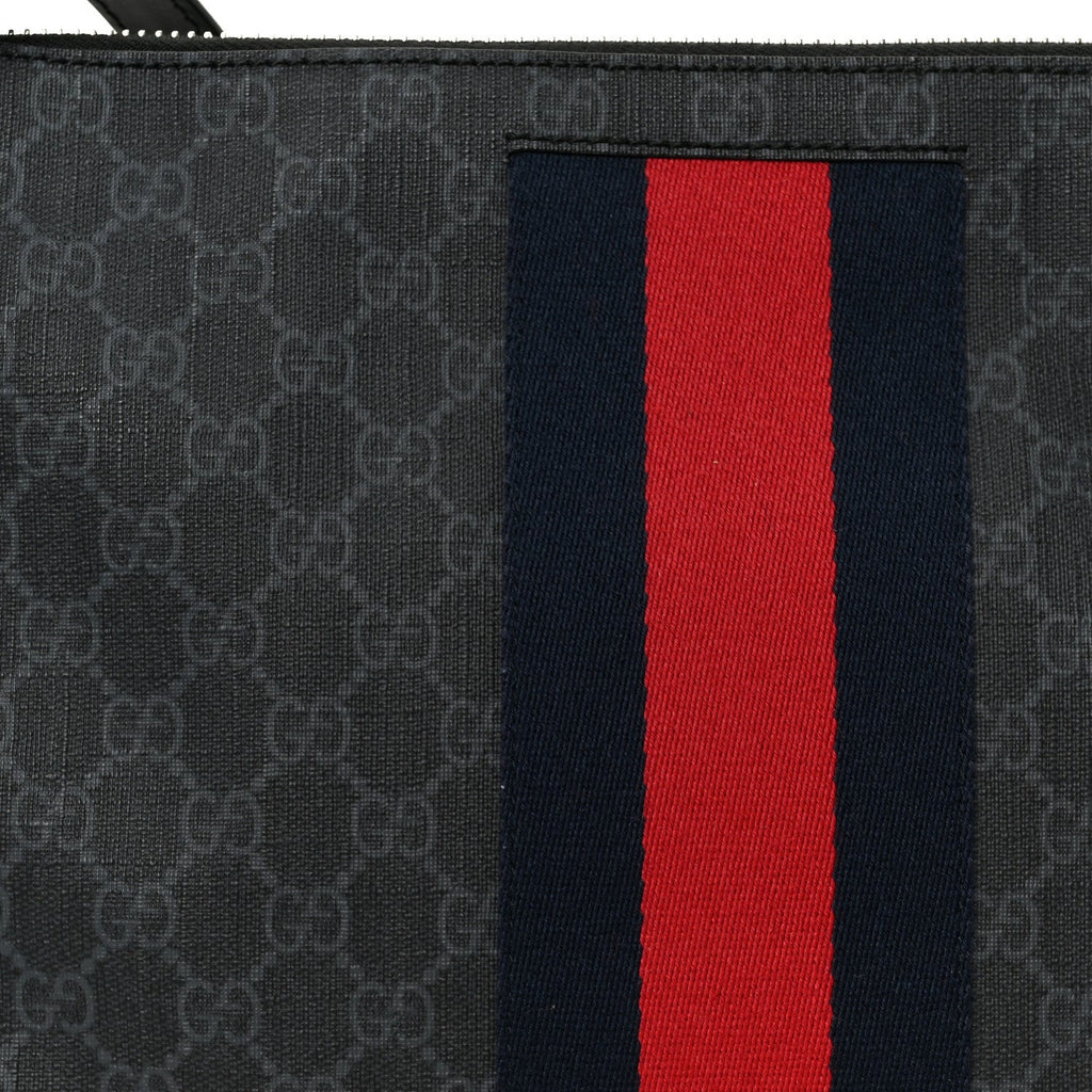 Gucci Soft GG Supreme Monogram Appia Calfskin Web East West Messenger Bag Black Grey