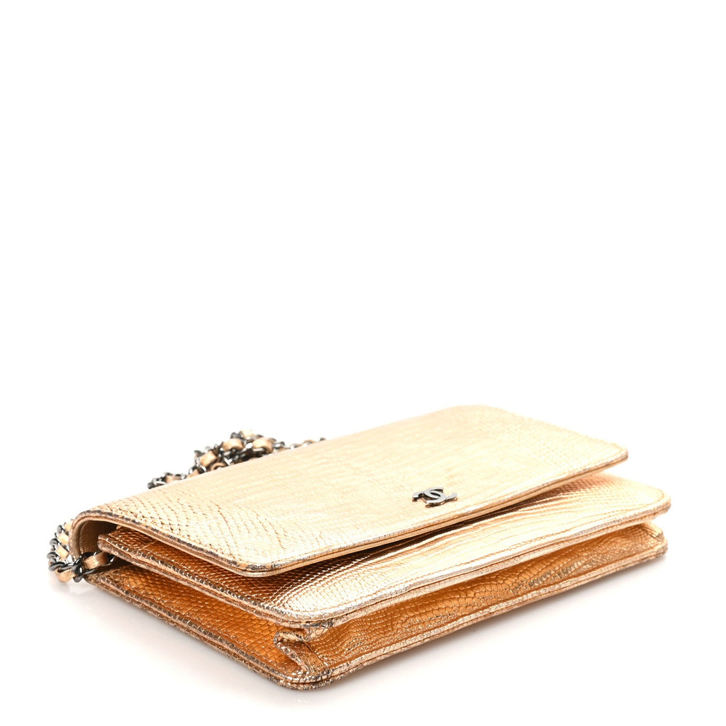 Chanel Metallic Lizard Wallet on Chain WOC Gold