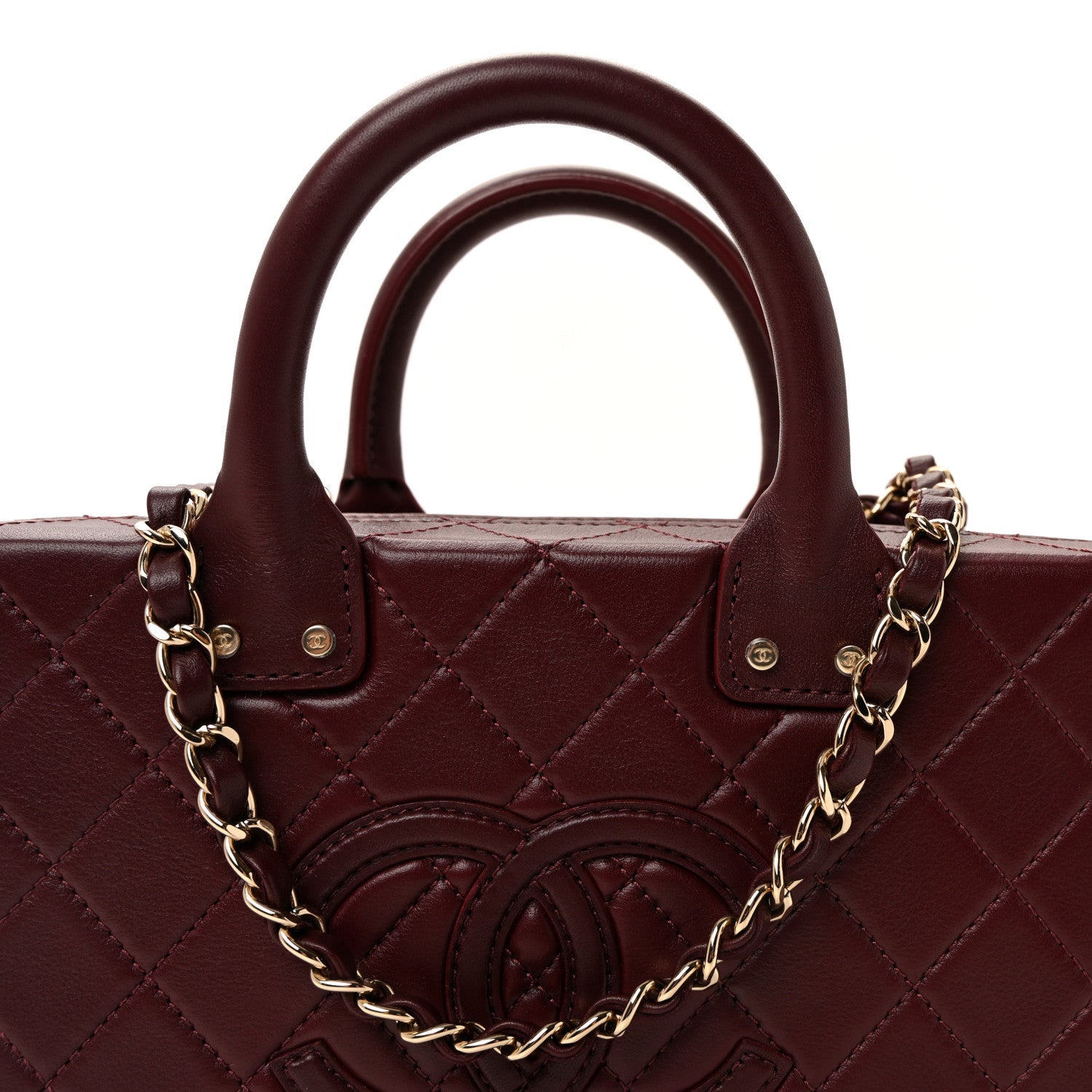 Chanel Calfskin Quilted Studded Square Vanity Case Burgundy