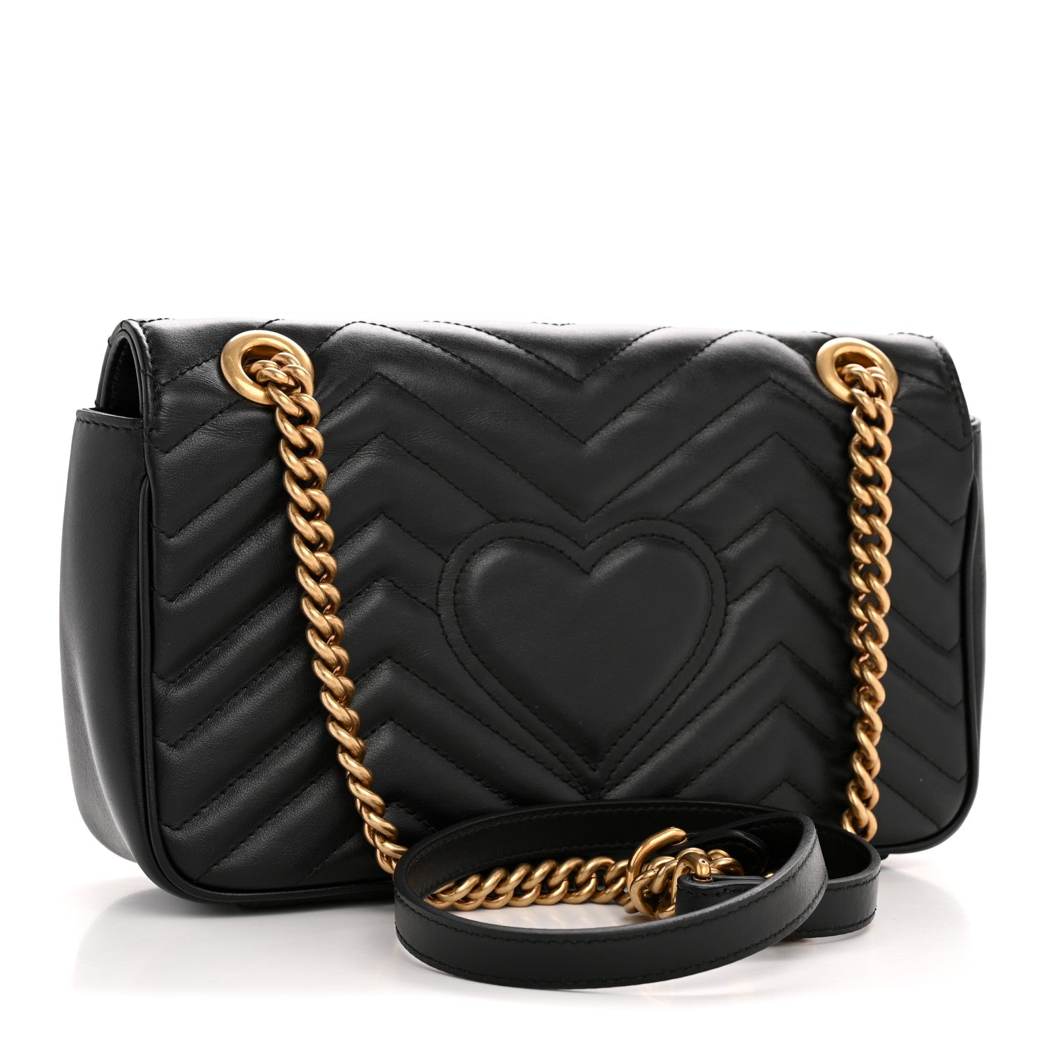 Gucci Calfskin Matelasse Small GG Marmont Shoulder Bag Black