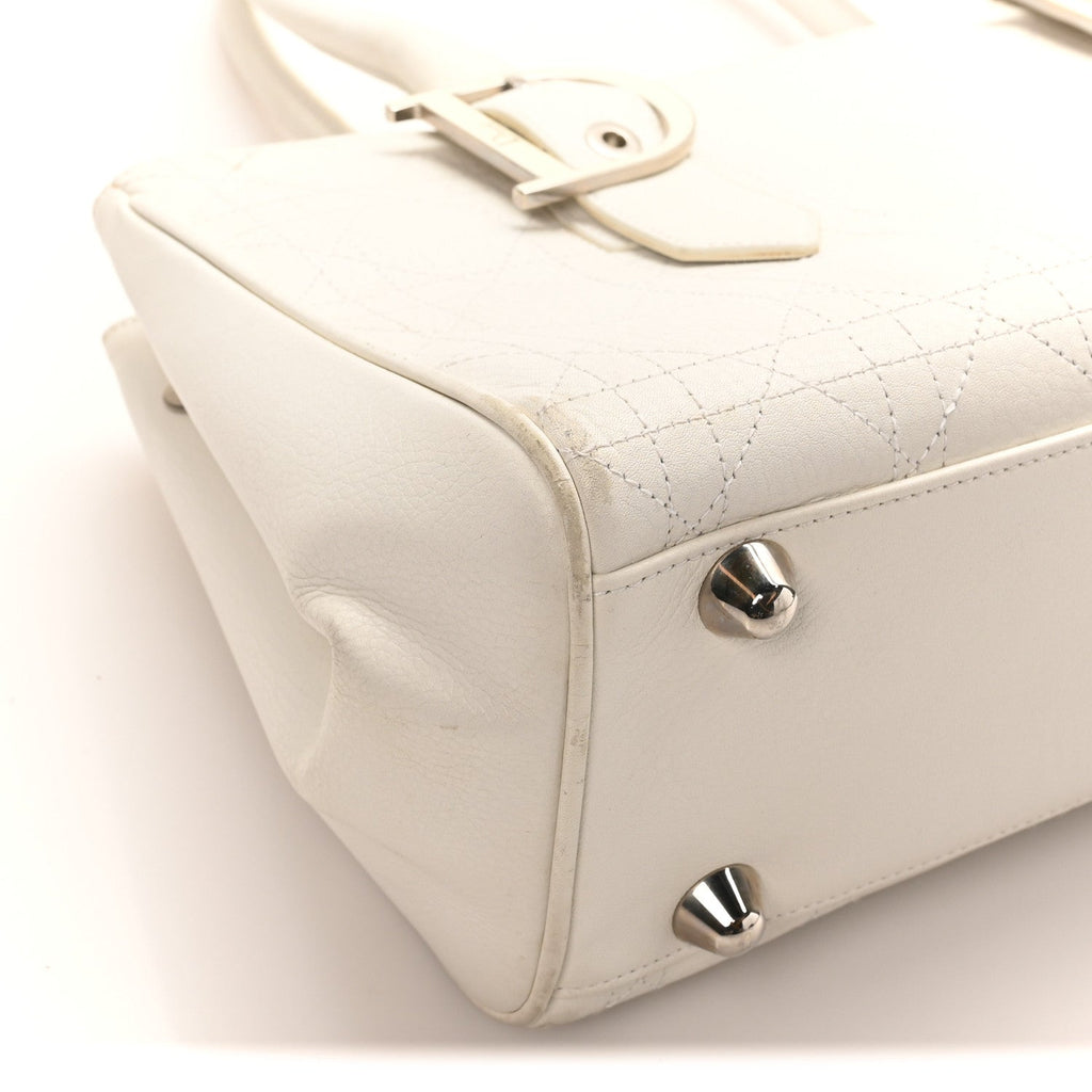 Christian Dior Calfskin Cannage D Buckle East West Tote White