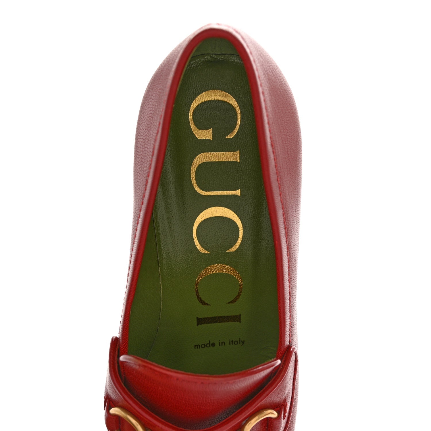 Gucci Goatskin Houdan Mid Heel Platform Loafers 35.5 Hibiscus Red
