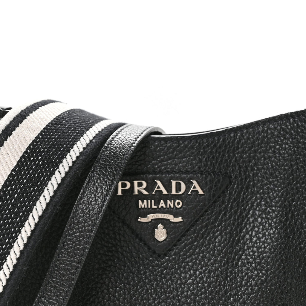 Prada Vitello Daino Soft Mini Hobo Messenger Bag Black