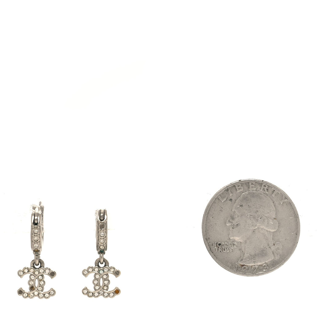 Metal Crystal CC Hoop Drop Earrings Silver