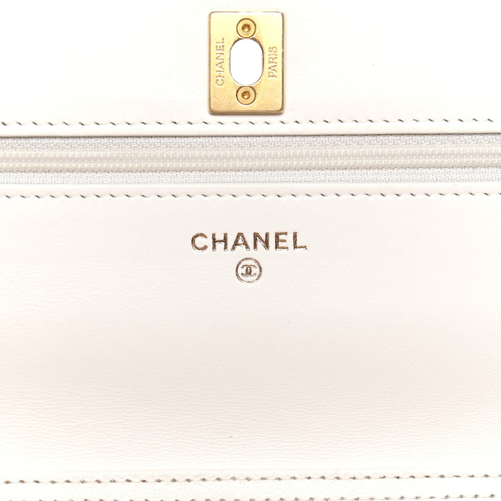 Chanel Lambskin Quilted CC Pearl Crush Wallet on Chain WOC White