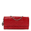 Christian Dior Patent Cannage Lady Dior Rendezvous Wallet On Chain Red