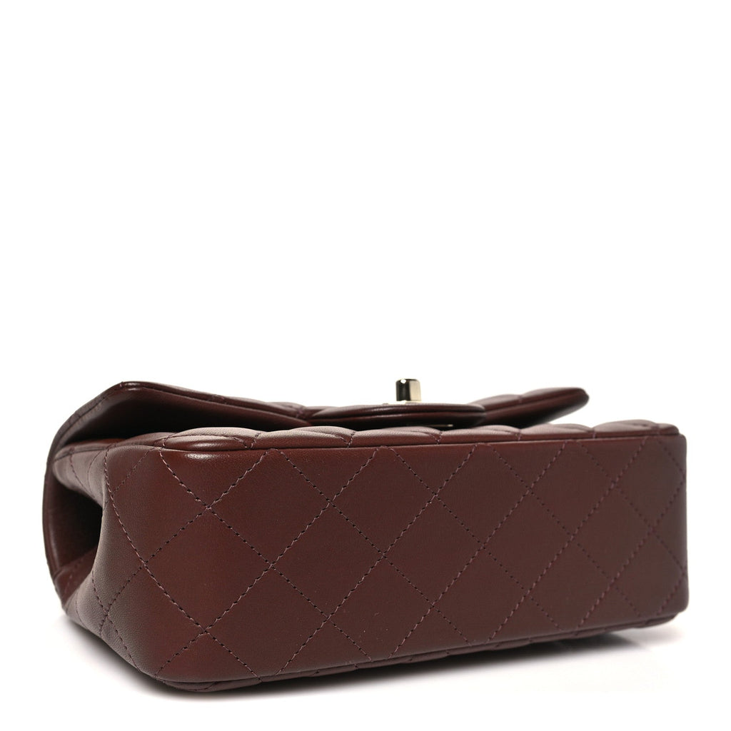 Chanel Lambskin Quilted Mini Top Handle Rectangular Flap Dark Brown