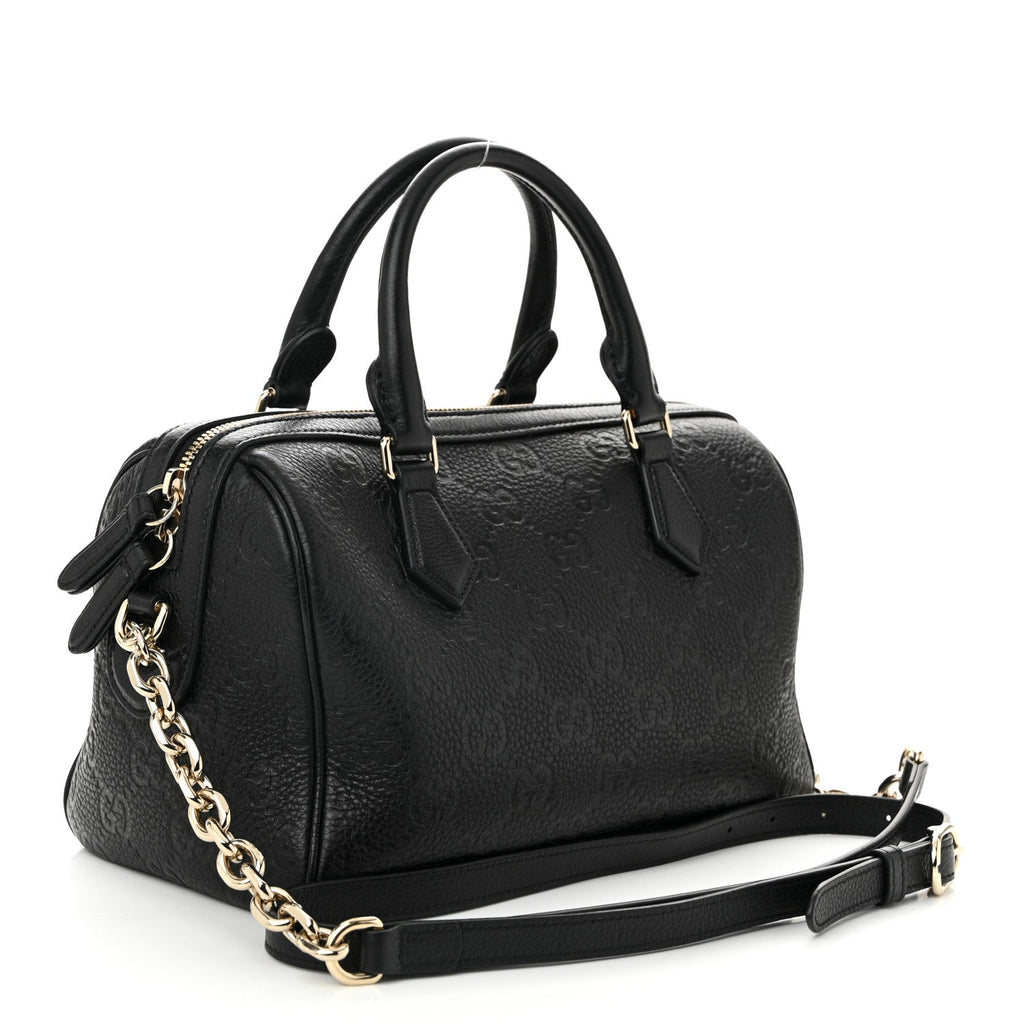 Gucci Calfskin GG Emblem Small Top Handle Bag Black