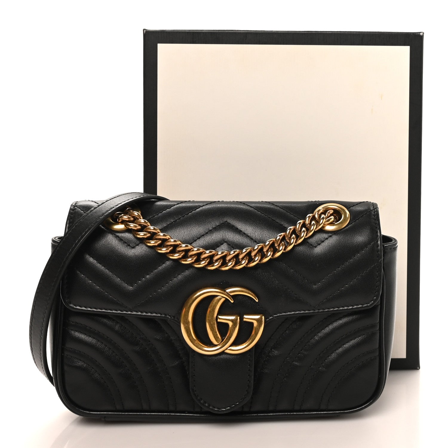 Gucci Calfskin Matelasse Mini GG Marmont Shoulder Bag Black