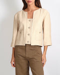 Chanel Cruise 2014 Beige and Metallic Gold Jacket with Gold CC Logo Buttons Size FR 42 (UK 14)