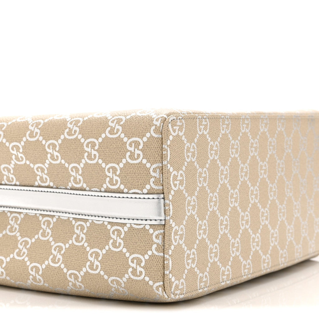 Gucci GG Supreme Monogram Emblem Medium Tote Bag  Beige Silver