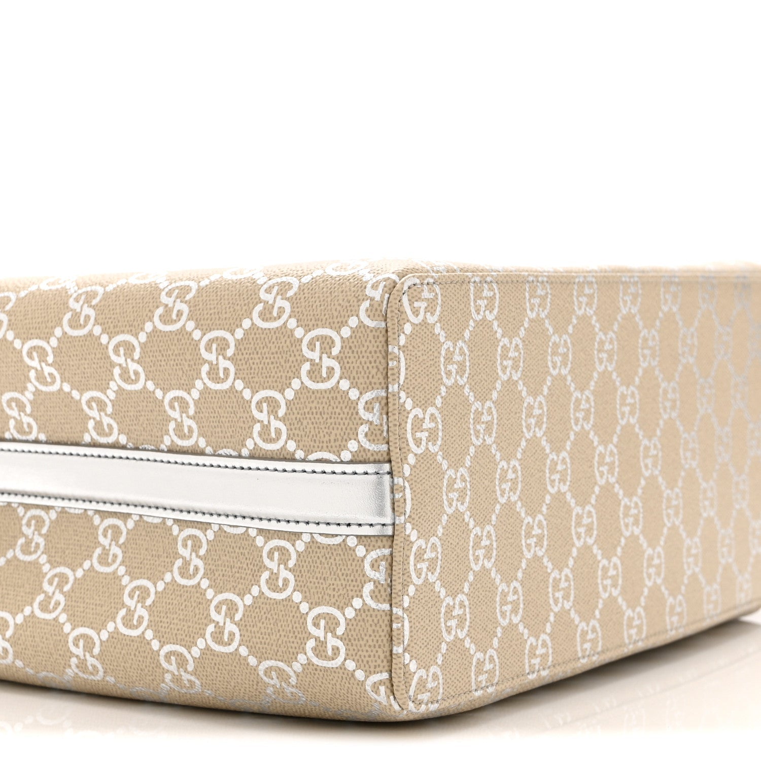 Gucci GG Supreme Monogram Emblem Medium Tote Bag  Beige Silver
