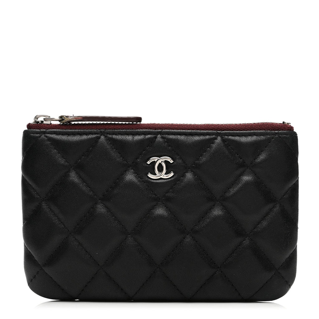 Lambskin Quilted Small Cosmetic Case Black