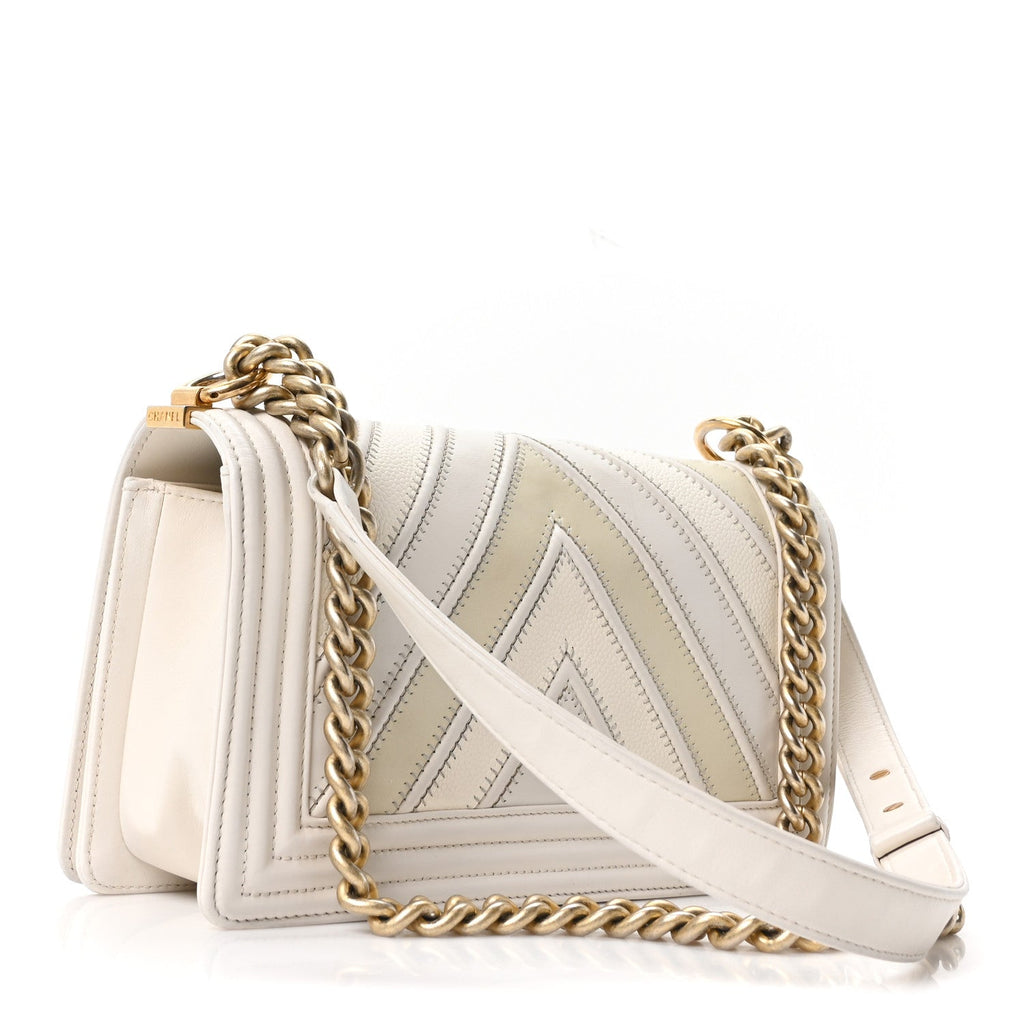 Chanel Caviar Calfskin Chevron Medium Boy Flap White