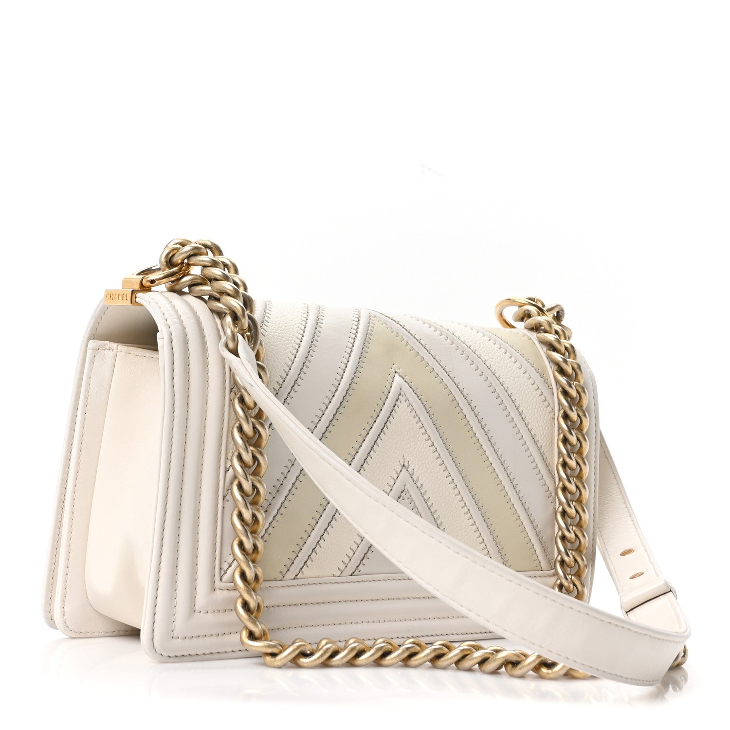 Chanel Caviar Calfskin Chevron Medium Boy Flap White