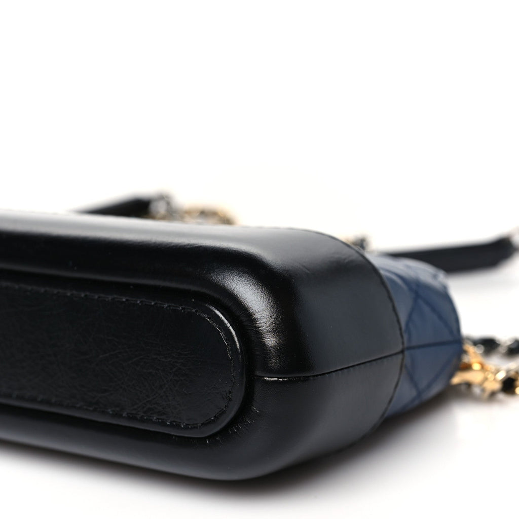 Chanel Aged Calfskin Quilted Small Gabrielle Clutch With Chain Navy Black