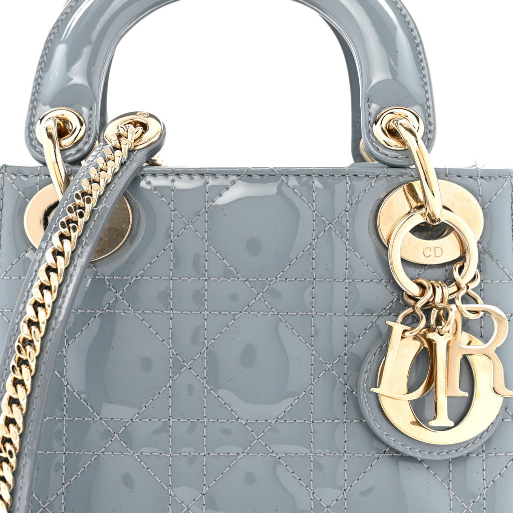 Christian Dior Patent Cannage Mini Lady Dior Grey Stone
