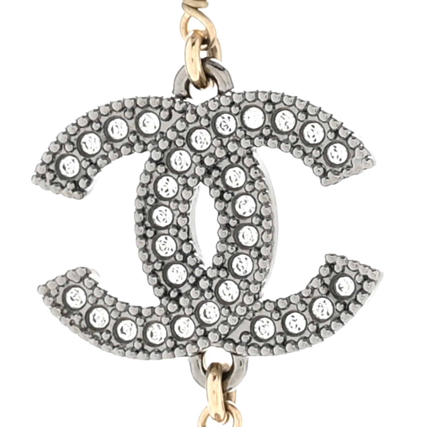 Pearl Bead Crystal CC Long Necklace Black Gold