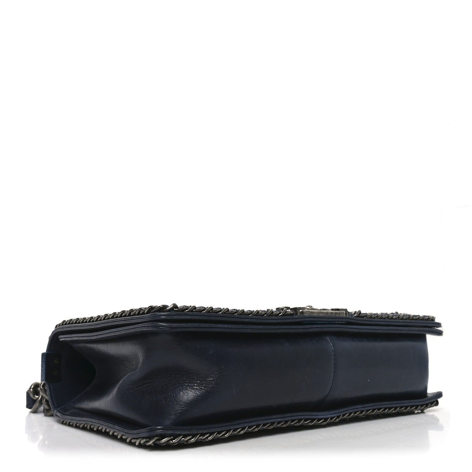 Chanel Glazed Calfskin Quilted New Medium Boy Chained Flap Navy