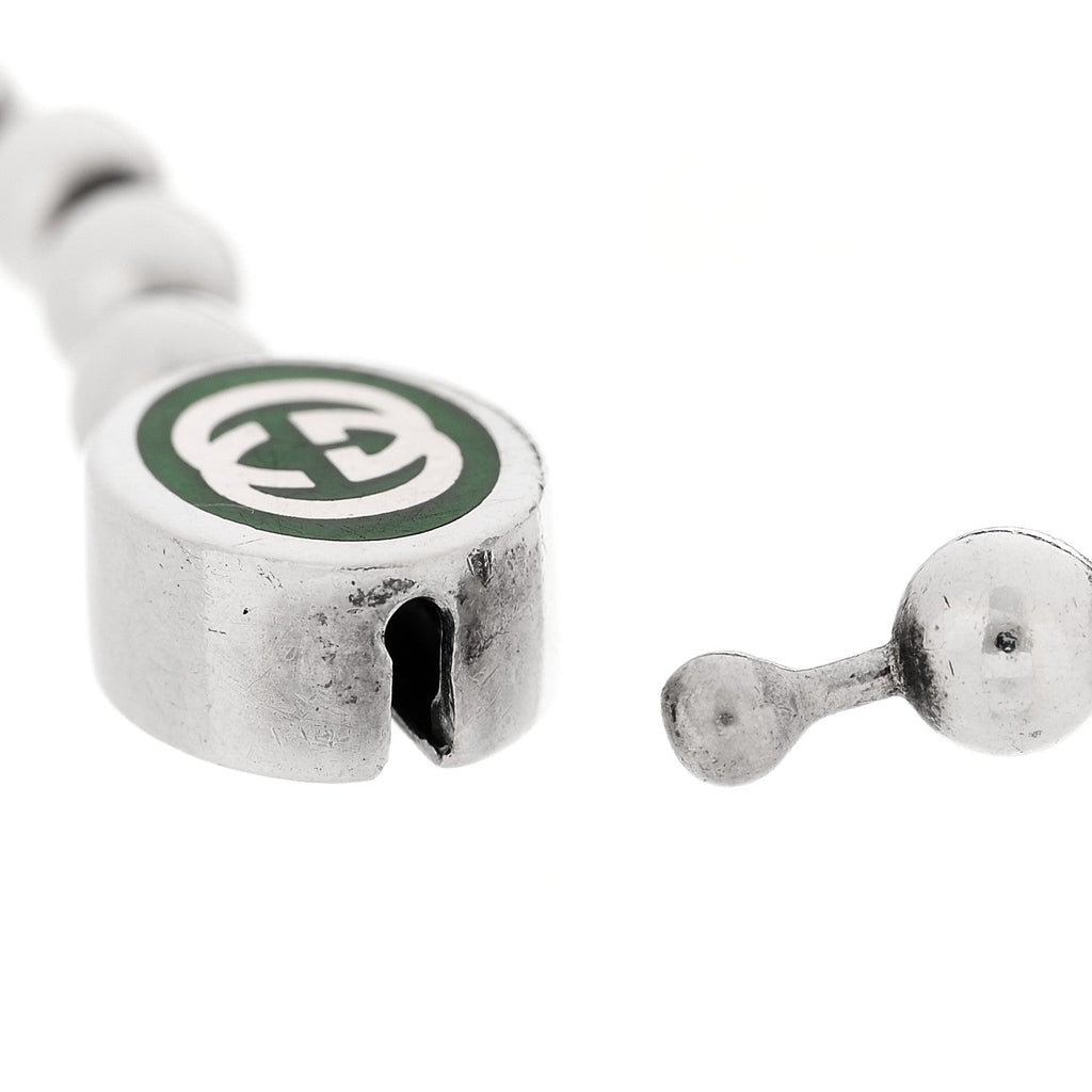 Gucci Sterling Silver Enamel Interlocking G Boule Chain Bracelet Green