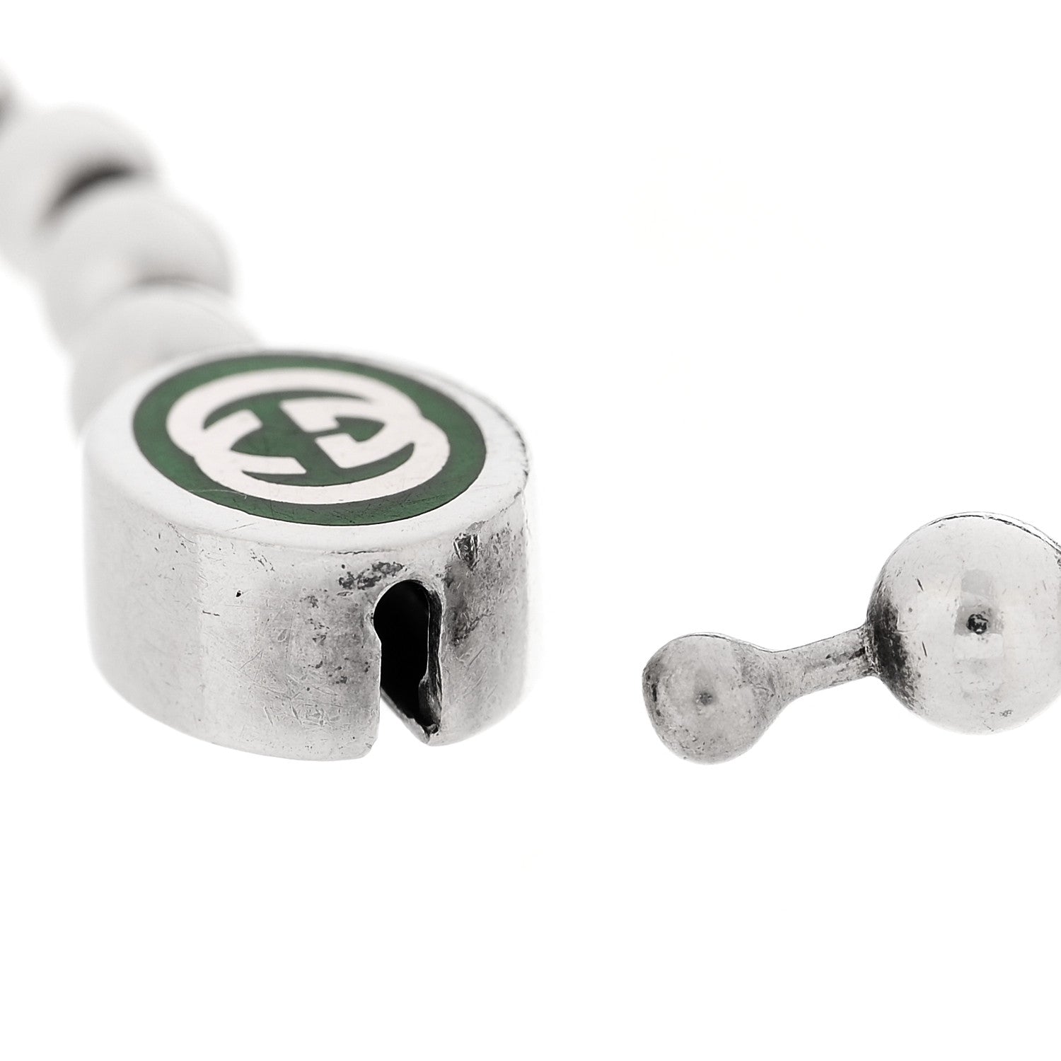 Gucci Sterling Silver Enamel Interlocking G Boule Chain Bracelet Green