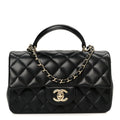 Chanel Lambskin Quilted Mini Top Handle Rectangular Flap Black