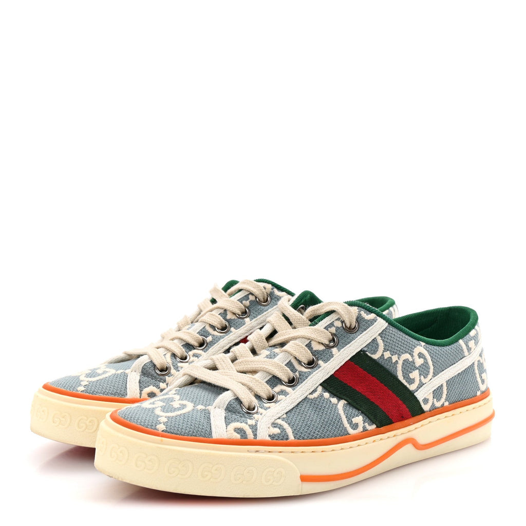 Gucci Cotton GG Monogram Web Womens 1977 Tennis Sneakers 37 Philod Ivory Mystic White