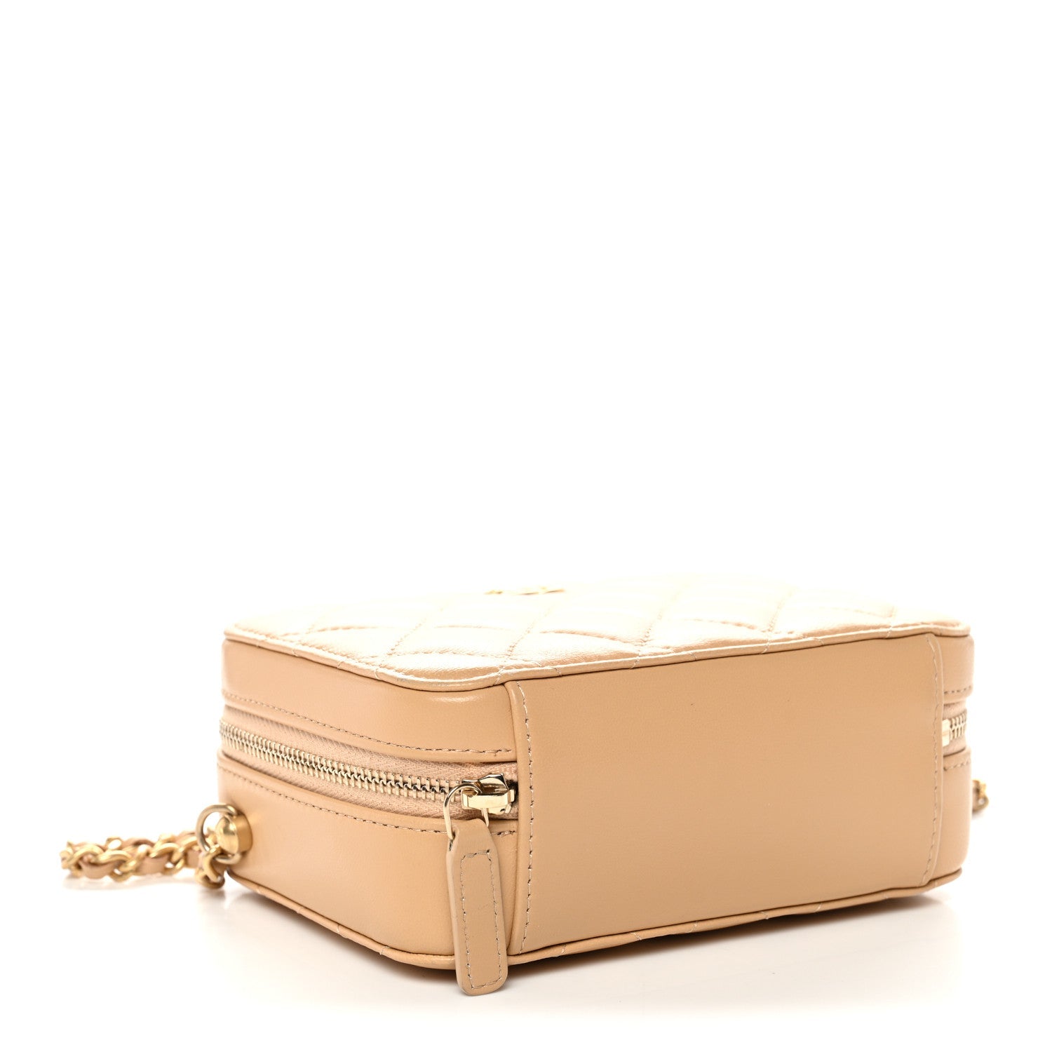 Chanel Lambskin Quilted CC Pearl Crush Camera Case Beige