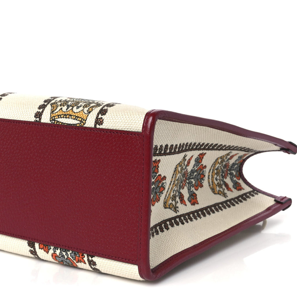 Gucci Canvas Jacquard Calfskin 100 Centennial Music Small Tote Bag Ivory Red