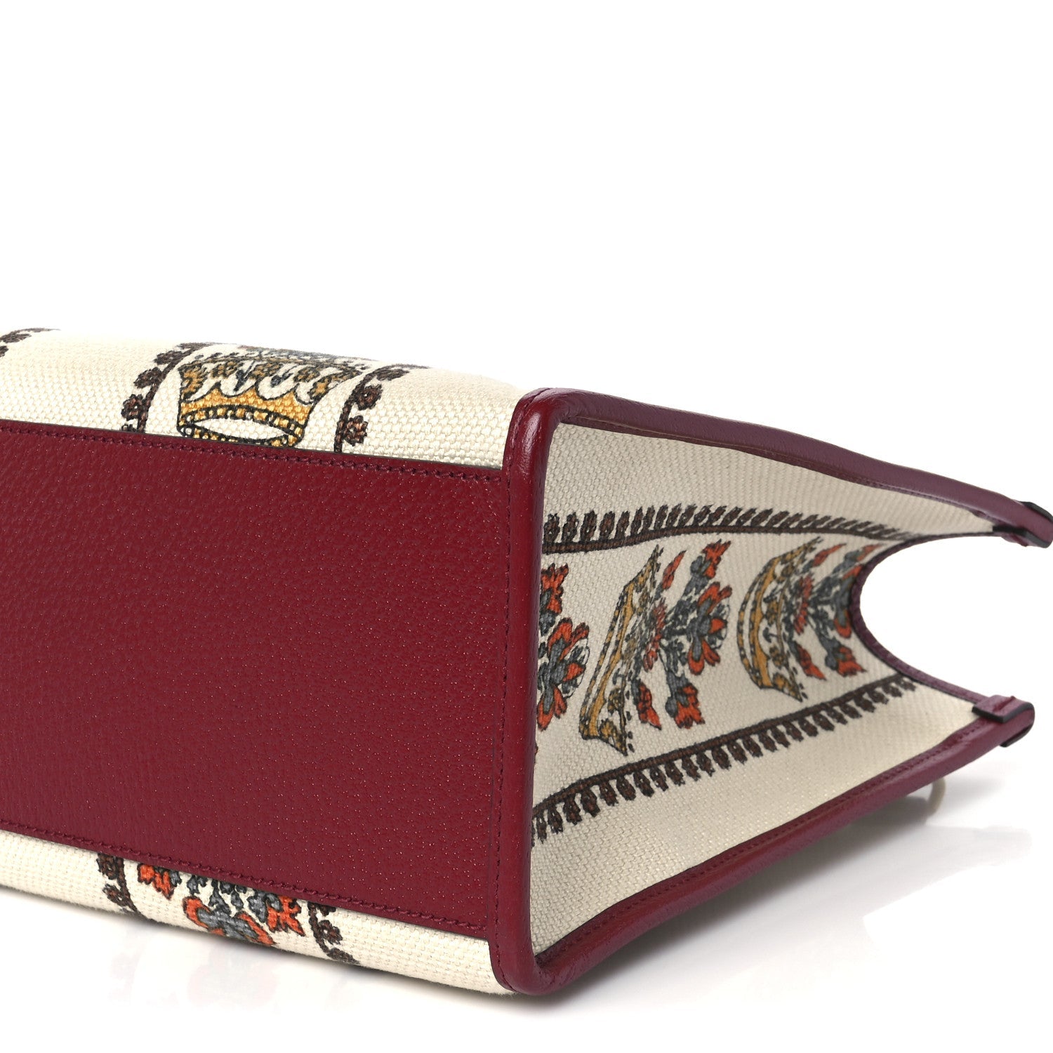 Gucci Canvas Jacquard Calfskin 100 Centennial Music Small Tote Bag Ivory Red