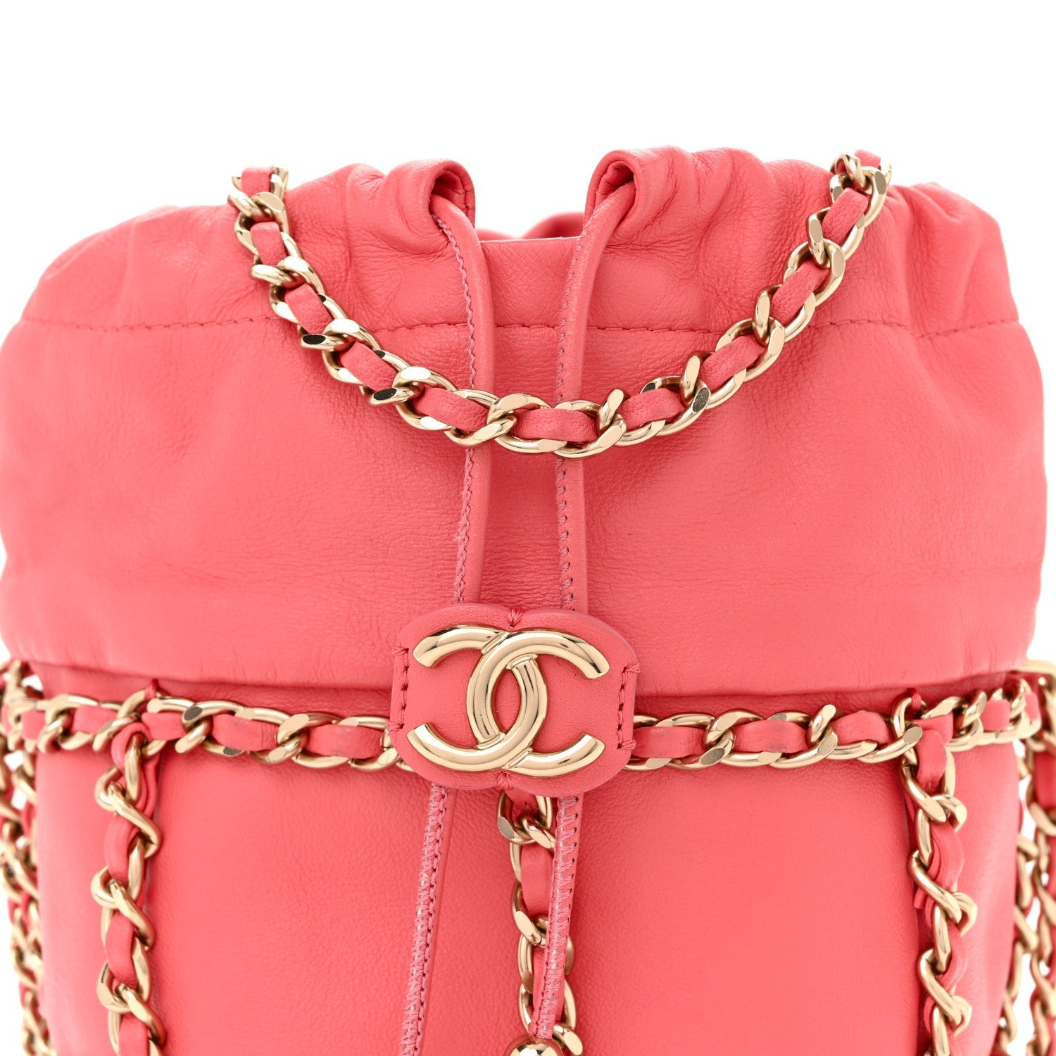 Chanel Lambskin Bucket Chain Drawstring Bag Pink