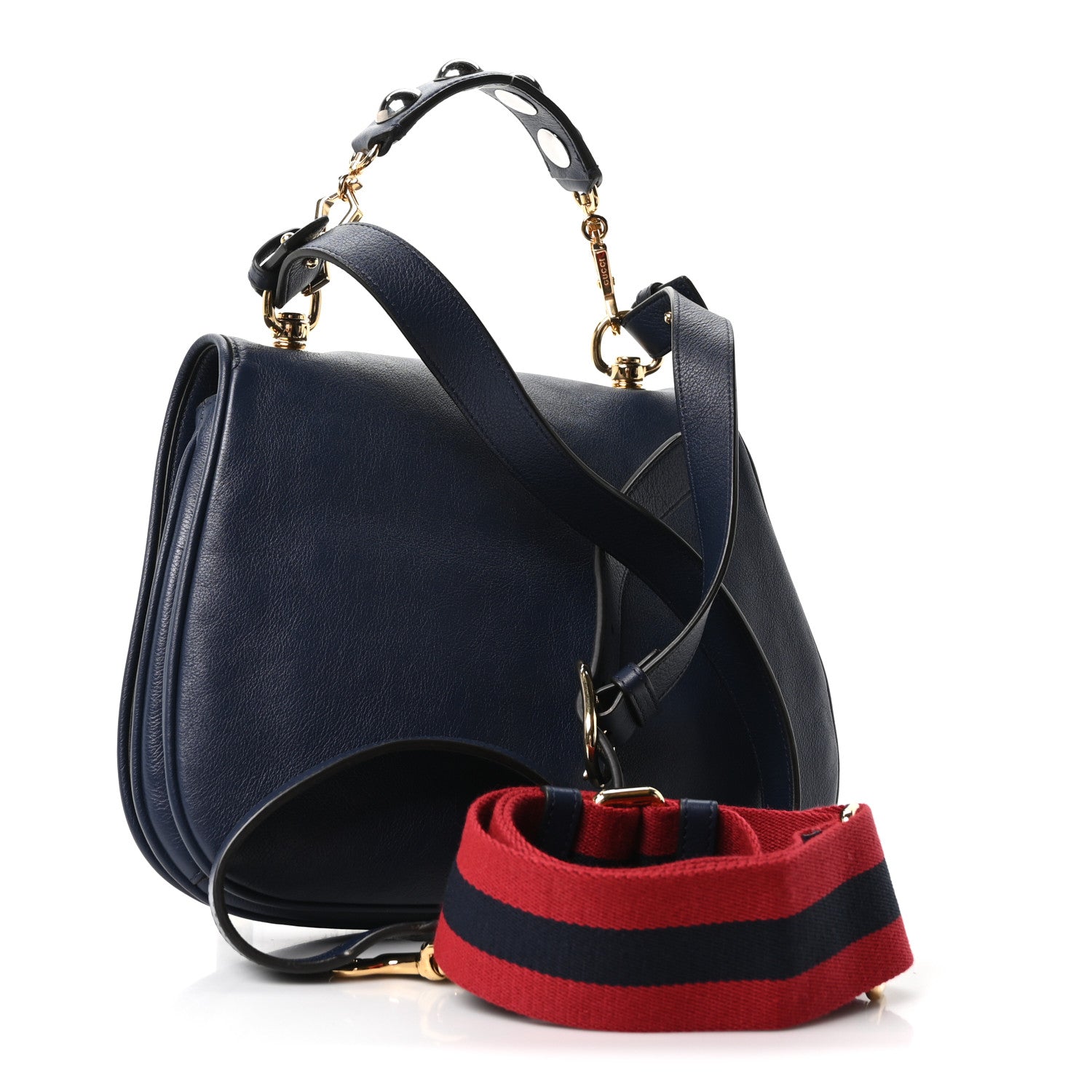 Gucci Roxy Calfskin Web Medium Blondie Top Handle Shoulder Flap Bag Blue Agata