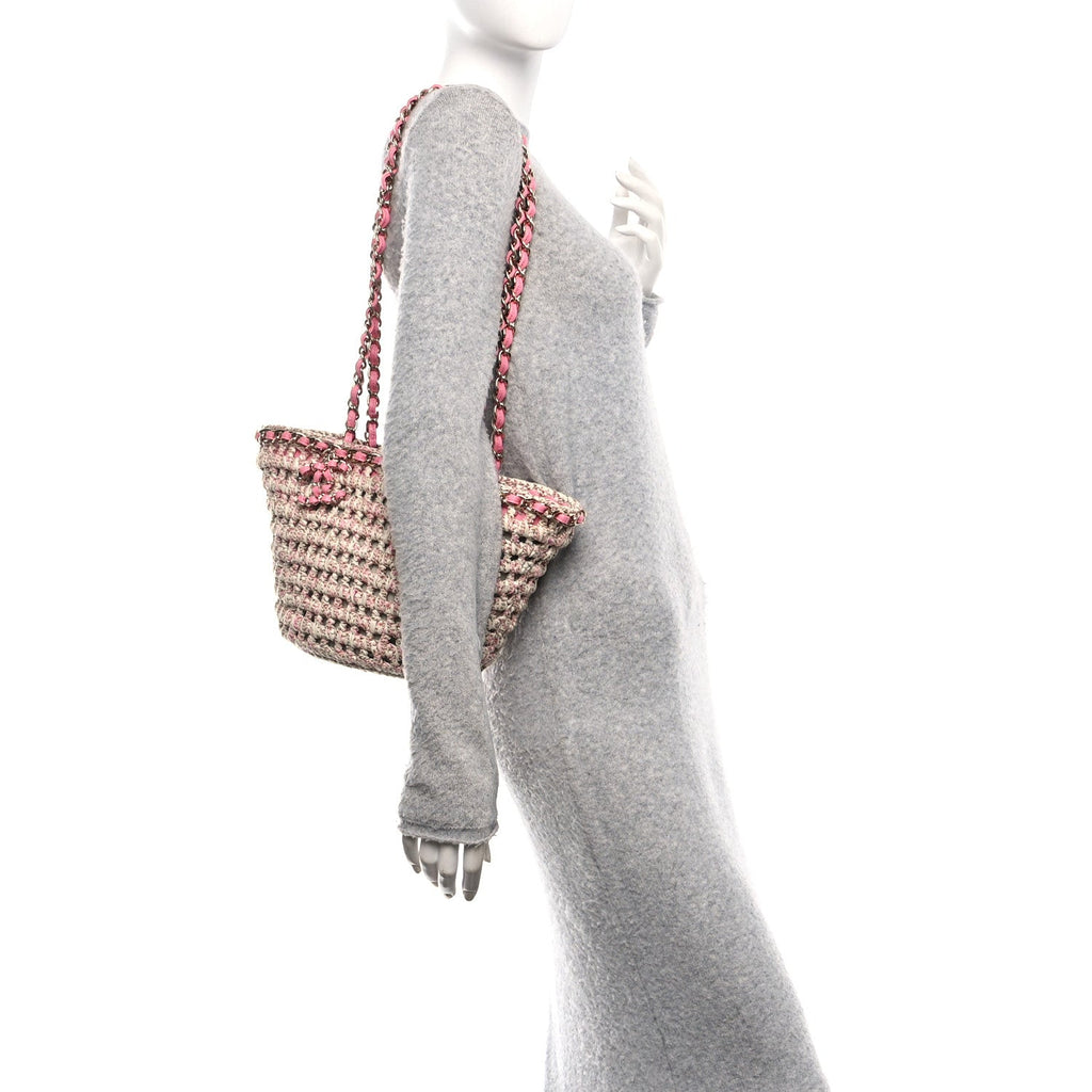 Chanel Mixed Fibers Calfskin Crochet Small Shopping Bag Beige Pink