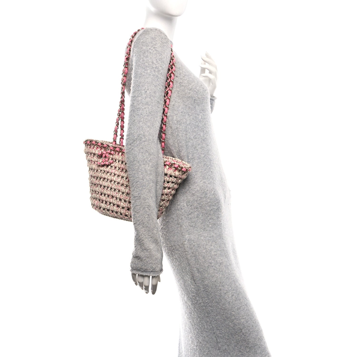 Chanel Mixed Fibers Calfskin Crochet Small Shopping Bag Beige Pink